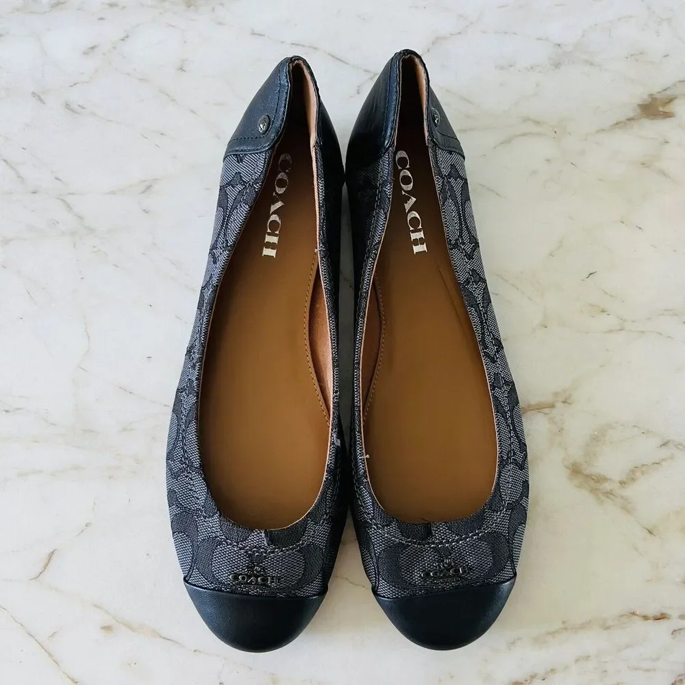 COACH Chelsea Black Gray Signature Canvas Logo Print Ballerina Flats - US 8.5 - Picture 2 of 10
